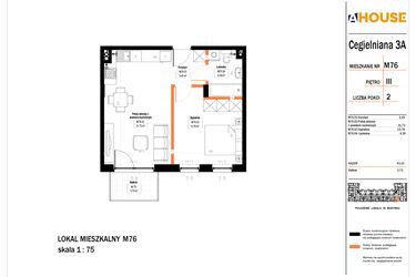 Rzut - Mieszkanie na sprzedaż 2 pokoje o powierzchni 43,33 m² - numer 76 w Osiedle StaLove etap II