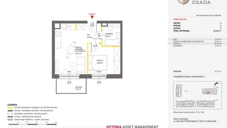 Rzut - Mieszkanie na sprzedaż 2 pokoje o powierzchni 35,04 m² - numer F.146 w Piastova Osada