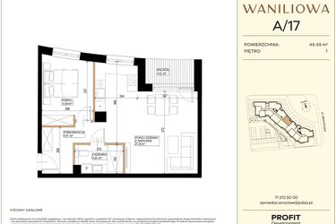 Rzut - Mieszkanie na sprzedaż 2 pokoje o powierzchni 49,49 m² - numer WA2/A/17 w Waniliowa