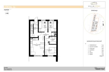 Rzut - Mieszkanie na sprzedaż 4 pokoje o powierzchni 52,34 m² - numer J1 w Villa Stoki (mieszkania)