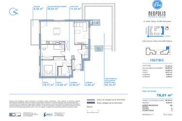 Rzut - Mieszkanie na sprzedaż 3 pokoje o powierzchni 78,01 m² - numer C.150 w Neopolis III