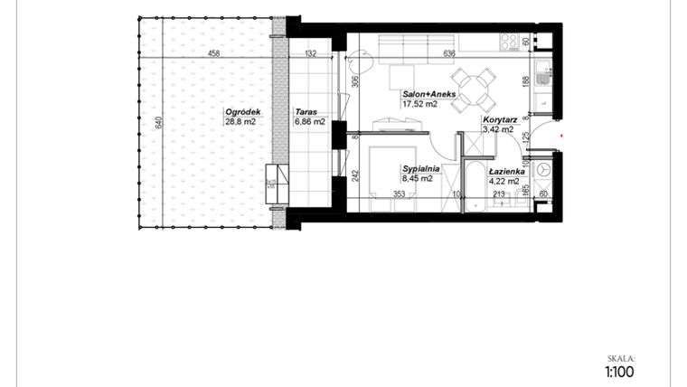 Rzut - Mieszkanie na sprzedaż 2 pokoje o powierzchni 33,61 m² - numer C.22 w Narcyzowe Wzgórza II