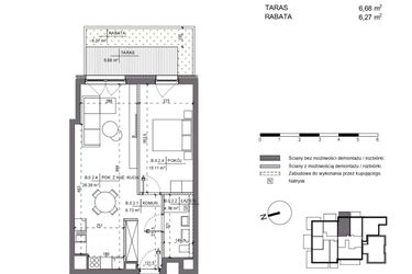 Rzut - Mieszkanie na sprzedaż 2 pokoje o powierzchni 53,01 m² - numer B.0.2 w Polanka 21