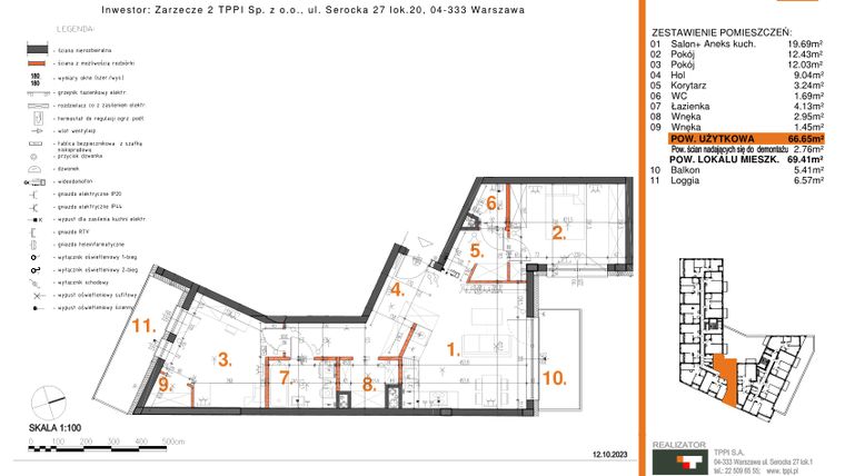 Rzut - Mieszkanie na sprzedaż 3 pokoje o powierzchni 66,65 m² - numer 39 w Zarzecze II Pruszków