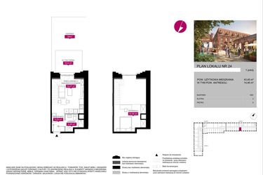 Rzut - Mieszkanie na sprzedaż 1 pokój o powierzchni 43,45 m² - numer G2.24 w Fuzja Lofty