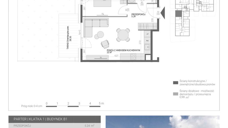 Rzut - Mieszkanie na sprzedaż 2 pokoje o powierzchni 44 m² - numer M5 w Modern House II