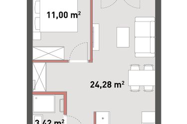Rzut - Mieszkanie na sprzedaż 2 pokoje o powierzchni 41,09 m² - numer A.01.08 w Żelazna 54