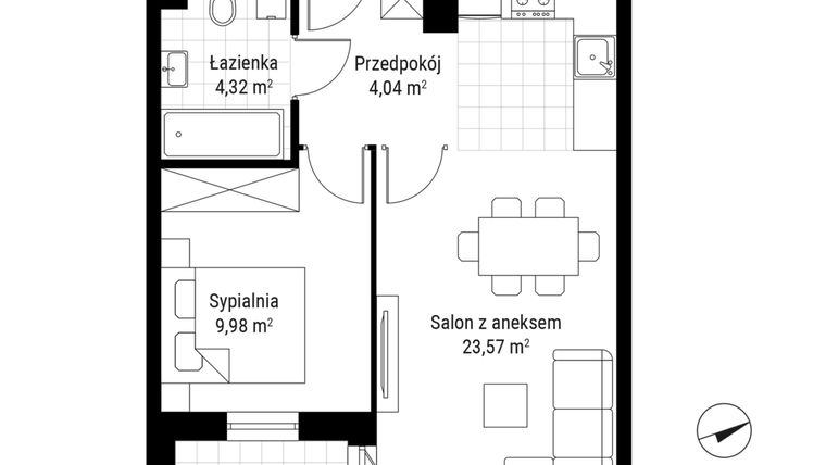 Rzut - Mieszkanie na sprzedaż 2 pokoje o powierzchni 41,91 m² - numer B.10 w Nowa Namiarkowa