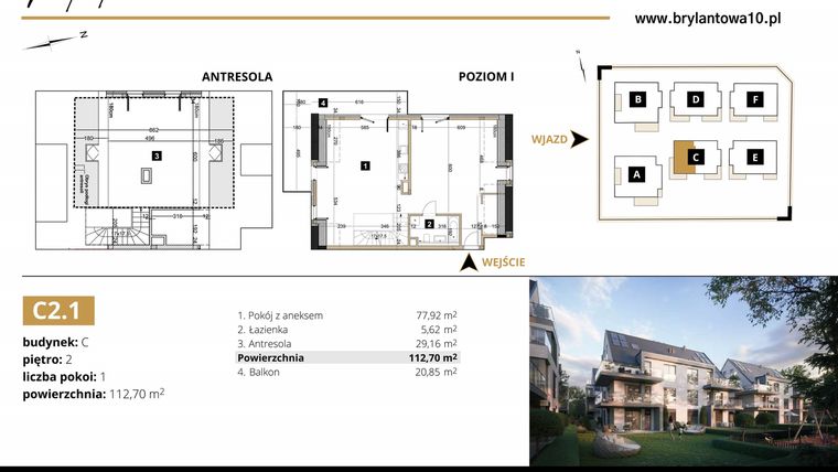 Rzut - Mieszkanie na sprzedaż 1 pokój o powierzchni 112,7 m² - numer C2.1 w Brylantowa 10