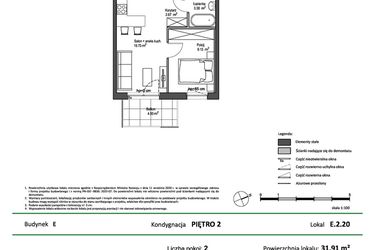 Rzut - Mieszkanie na sprzedaż 2 pokoje o powierzchni 31,91 m² - numer E.2.20 w Nowy Świat Ostoja etap II - EFG