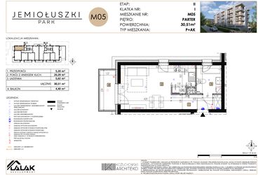 Rzut - Mieszkanie na sprzedaż 1 pokój o powierzchni 30,51 m² - numer A2_M05 w Jemiołuszki Park etap 2