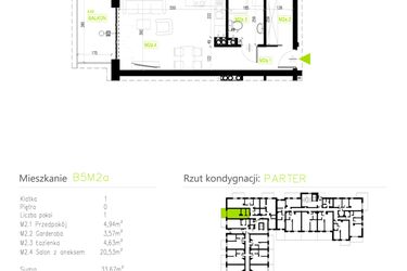 Rzut - Mieszkanie na sprzedaż 1 pokój o powierzchni 33,67 m² - numer B5M2a w Osiedle Natura Park etap II