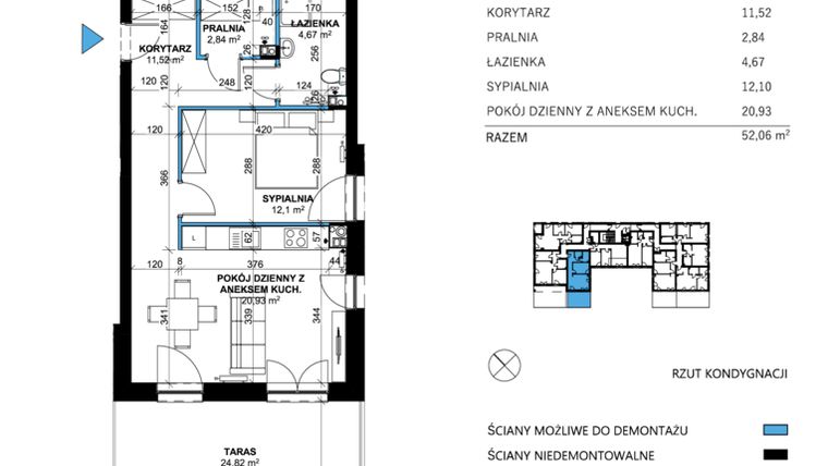 Rzut - Mieszkanie na sprzedaż 2 pokoje o powierzchni 52,06 m² - numer 3 w Comfort Corner