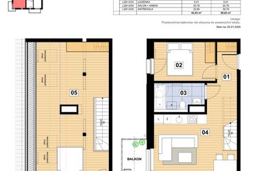 Rzut - Mieszkanie na sprzedaż 3 pokoje o powierzchni 63,93 m² - numer L-29 w Mickiewicza 21 Residence