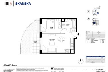 Rzut - Mieszkanie na sprzedaż 2 pokoje o powierzchni 40,66 m² - numer CC0006 w NU3 Warszawa Wola
