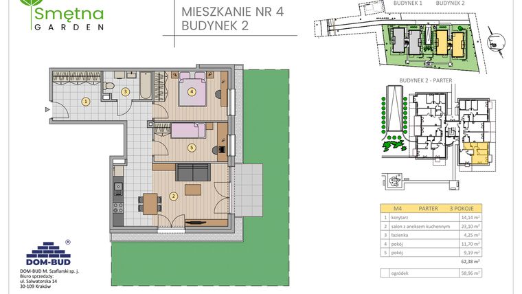 Rzut - Mieszkanie na sprzedaż 3 pokoje o powierzchni 62,38 m² - numer 4 w Smętna Garden