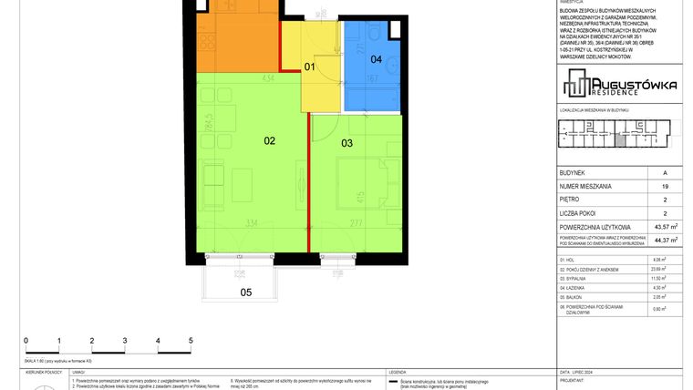 Rzut - Mieszkanie na sprzedaż 2 pokoje o powierzchni 43,57 m² - numer A19 w Augustówka Residence