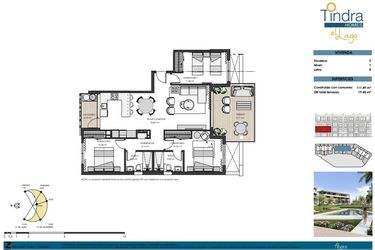 Rzut - Mieszkanie na sprzedaż 3 pokoje o powierzchni 111 m² - numer 1E w Tindra Homes el Lago