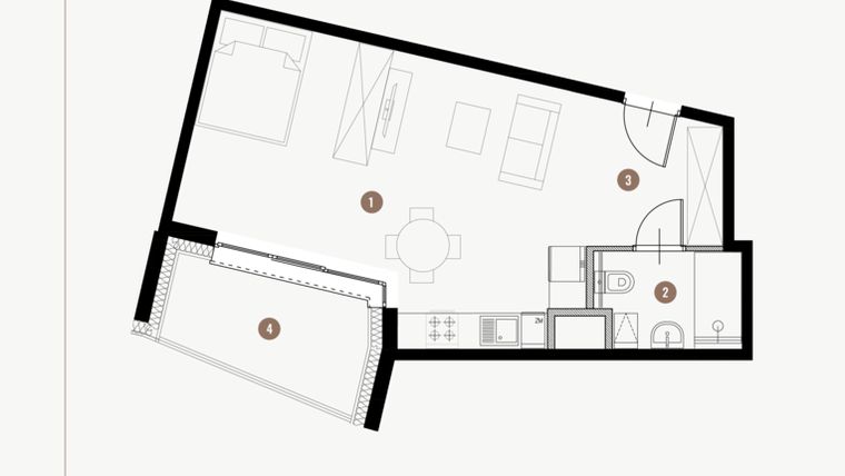 Rzut - Mieszkanie na sprzedaż 1 pokój o powierzchni 37 m² - numer II.9.3 w Tuwima Apartments