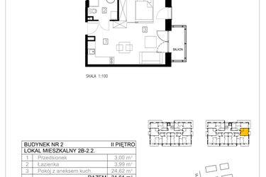 Rzut - Mieszkanie na sprzedaż 1 pokój o powierzchni 31,55 m² - numer 2B-2.2 w Gardenia Pogodno
