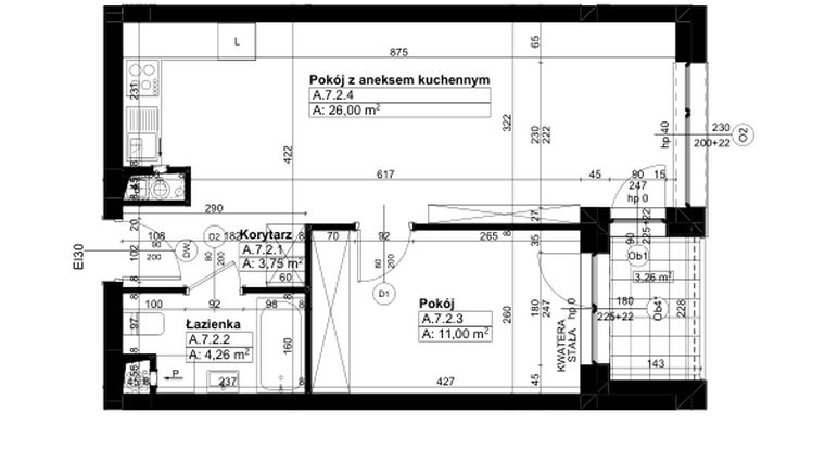 Rzut - Mieszkanie na sprzedaż 2 pokoje o powierzchni 45,01 m² - numer A/7/2 w Świerzawska 13