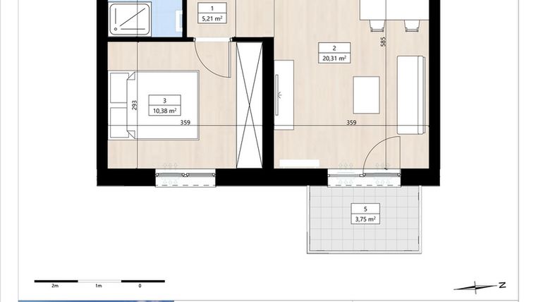 Rzut - Mieszkanie na sprzedaż 2 pokoje o powierzchni 40,13 m² - numer B4/1/20 w Montano bud. B4