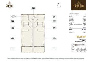 Rzut - Mieszkanie na sprzedaż 2 pokoje o powierzchni 61,29 m² - numer 12.105 w Apartamenty Central Park Wrocław