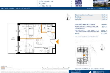 Rzut - Mieszkanie na sprzedaż 2 pokoje o powierzchni 35,73 m² - numer 1.03 w The Blue