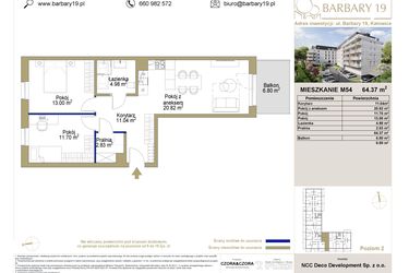 Rzut - Mieszkanie na sprzedaż 3 pokoje o powierzchni 64,37 m² - numer 54 w Barbary 19