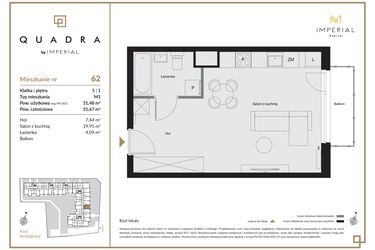 Rzut - Mieszkanie na sprzedaż 1 pokój o powierzchni 31,48 m² - numer 62 w QUADRA