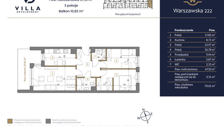 Rzut - Mieszkanie na sprzedaż 3 pokoje o powierzchni 67,1 m² - numer 23 w Warszawska 222 bud. D