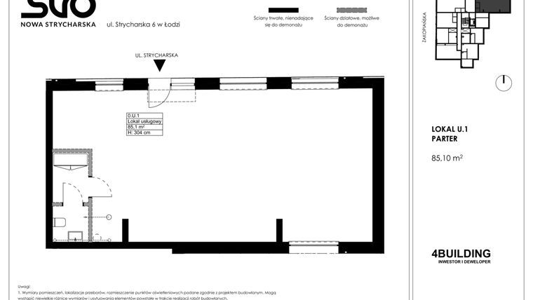 Rzut - Lokal użytkowy na sprzedaż 1 pokój o powierzchni 85,1 m² - numer U.1 w Nowa Strycharska | STR 6