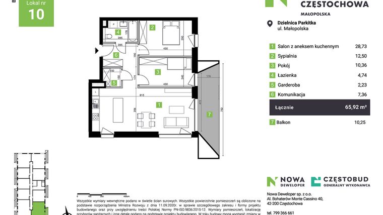 Rzut - Mieszkanie na sprzedaż 3 pokoje o powierzchni 65,92 m² - numer B10 w Nowa Częstochowa Małopolska