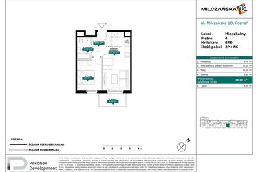 Rzut - Mieszkanie na sprzedaż 2 pokoje o powierzchni 38,29 m² - numer B46 w Milczańska 18