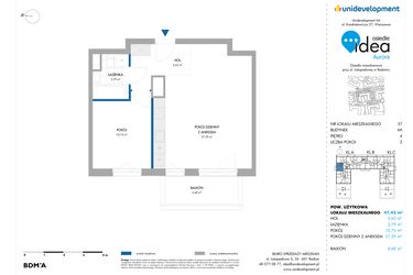 Rzut - Mieszkanie na sprzedaż 2 pokoje o powierzchni 47,43 m² - numer 37.4A w Osiedle Idea Aurora