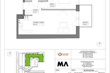 Rzut - Mieszkanie na sprzedaż 2 pokoje o powierzchni 43,23 m² - numer PT/C/5/5 w Przystanek Tarnogaj