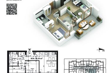 Rzut - Mieszkanie na sprzedaż 3 pokoje o powierzchni 50,38 m² - numer 34 w Piano Park etap V