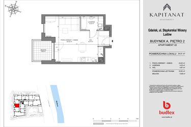 Rzut - Mieszkanie na sprzedaż 1 pokój o powierzchni 33,52 m² - numer A22 w Kapitanat A