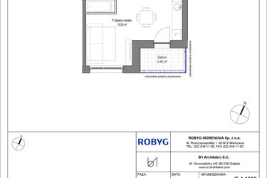Rzut - Mieszkanie na sprzedaż 1 pokój o powierzchni 25,58 m² - numer C.1M03 w Leszczyńskich 2