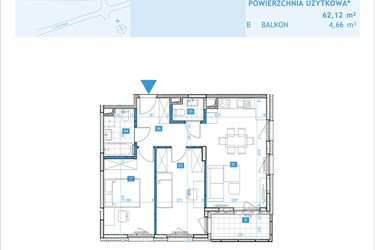 Rzut - Mieszkanie na sprzedaż 3 pokoje o powierzchni 62,12 m² - numer F6 w Osiedle Botaników etap F