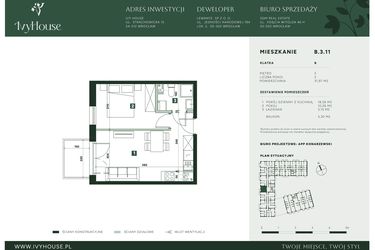 Rzut - Mieszkanie na sprzedaż 2 pokoje o powierzchni 31,97 m² - numer B.3.11 w IVY HOUSE