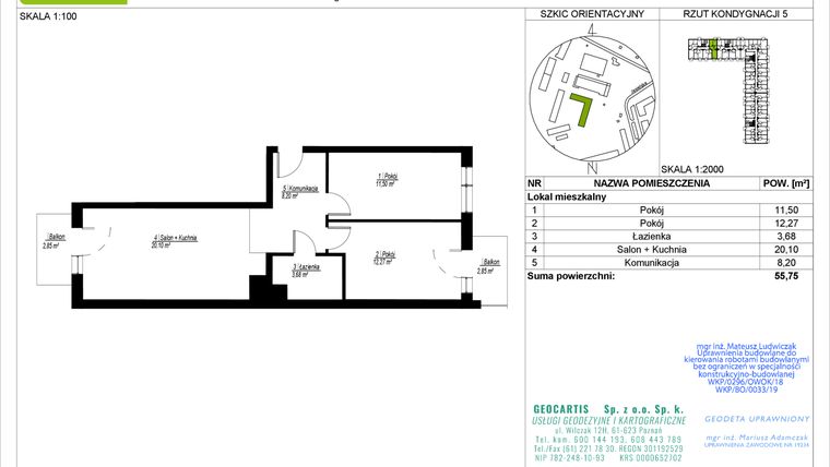 Rzut - Mieszkanie na sprzedaż 3 pokoje o powierzchni 55,75 m² - numer A16 w Jasielska 8C