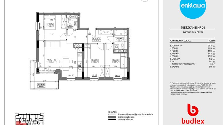 Rzut - Mieszkanie na sprzedaż 4 pokoje o powierzchni 77,5 m² - numer Z5.26 w Enklawa Apartamenty Z4 i Z5