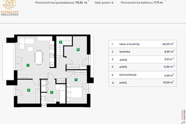 Rzut - Mieszkanie na sprzedaż 4 pokoje o powierzchni 79,33 m² - numer 5L/2 w Słoneczny Kiełczówek etap VII