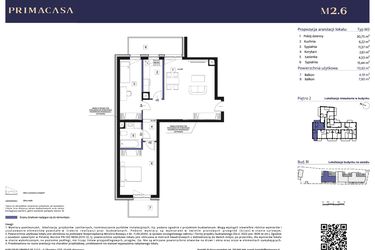 Rzut - Mieszkanie na sprzedaż 3 pokoje o powierzchni 70,92 m² - numer B1 – M2.6 w Primacasa