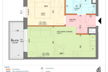 Rzut - Mieszkanie na sprzedaż 2 pokoje o powierzchni 36,79 m² - numer B1.2.14.2a w Junique I.II