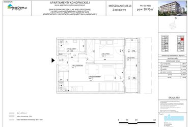 Rzut - Mieszkanie na sprzedaż 2 pokoje o powierzchni 38,93 m² - numer M-63 w Apartamenty Konopnickiej
