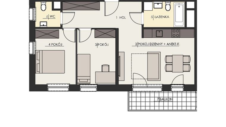 Rzut - Mieszkanie na sprzedaż 3 pokoje o powierzchni 59,14 m² - numer 40 w Osiedle Platinum III