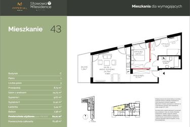 Rzut - Mieszkanie na sprzedaż 3 pokoje o powierzchni 60,01 m² - numer C43 w Stawowa Residence - etap V