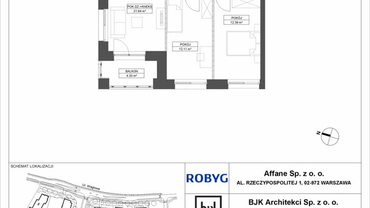Rzut - Mieszkanie na sprzedaż 3 pokoje o powierzchni 57,04 m² - numer A.3M12 w WENDY